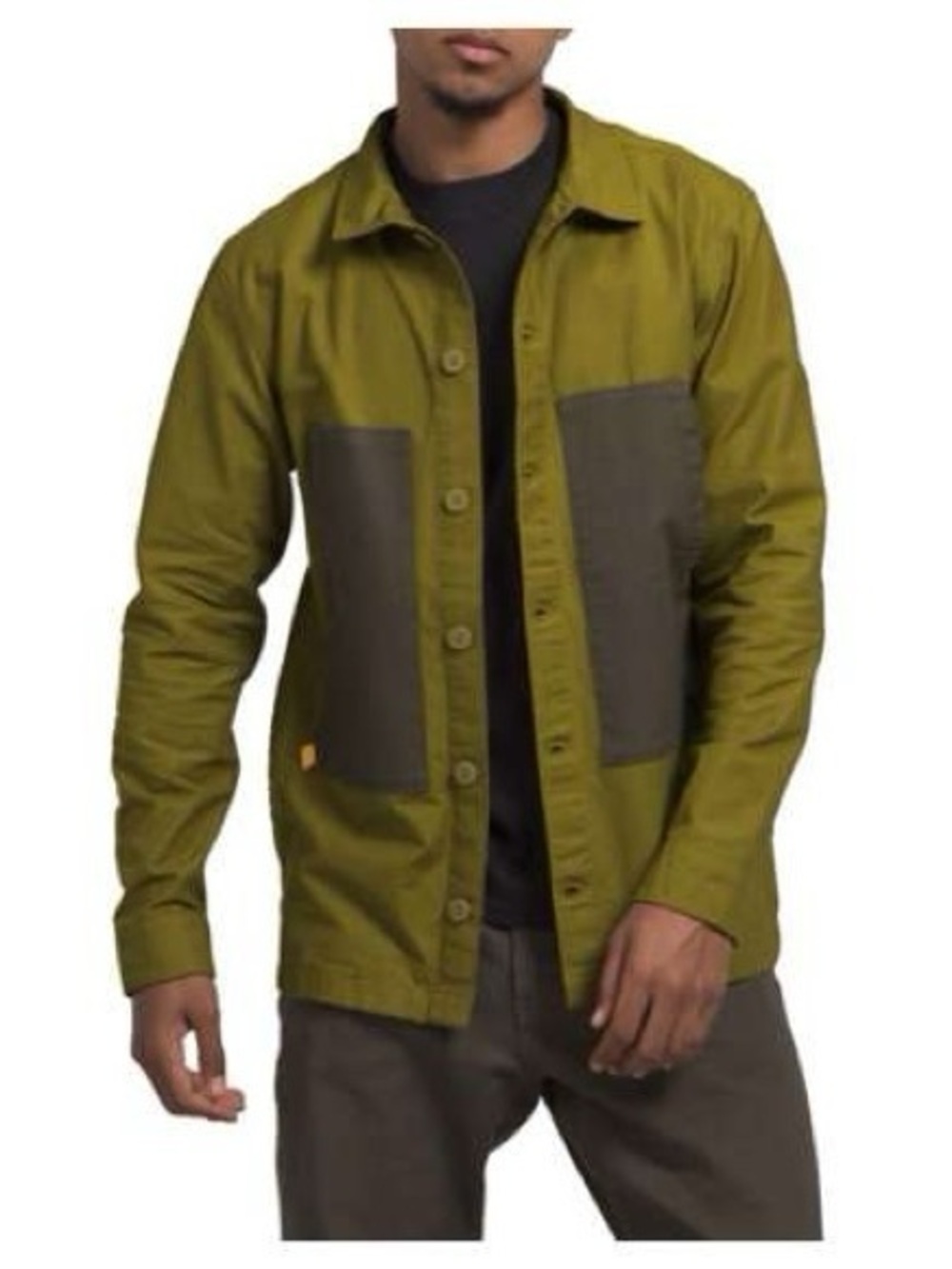 The North Face Olive Green Button-Front Shirt Jacket with Dark Patch Pockets